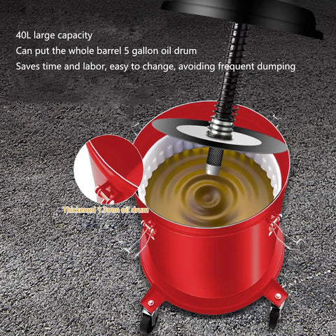 Built Tough Pneumatic Grease Pump With 80 To 1 Pressure Ratio, Air Powered Lubrication Workhorse For 5 Gallon Drums, includes large capacity oil drum.