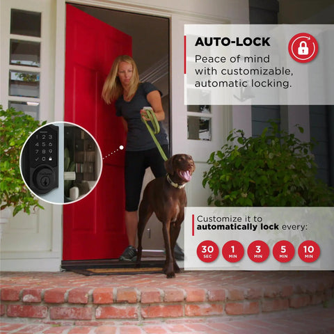 No Sweat Keyless Entry Touchpad Electronic Deadbolt Door Lock With Rock Solid Grade 2 Certified Security And Slick Capetown Finish with a user opening the door.