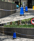3 Ft Black Plastic Chain Links For Barriers And Crowd Control, Quarter Inch Six Millimeter Plastic Chain spanning traffic cones