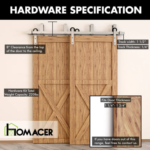 Brushed Nickel Double Track U Shape Bypass Sliding Barn Door Hardware Kit For Two Doors, 6.6ft Flat Track, installed view