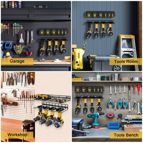 Heavy Duty Floating Power Tool Organizer Wall Mount Rack For Tools And Drills Two Pack Garage Storage Solution with Hooks