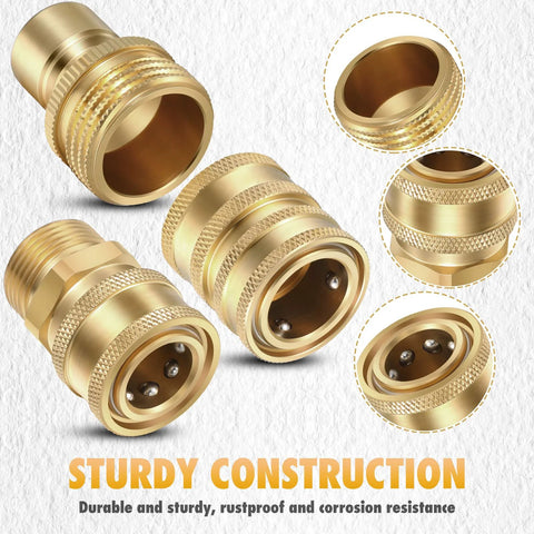 Pressure washer adapter set, gold brass with knurled ends; 4 pieces for garden hoses.
