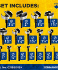 Badass Forstner Bit Set For Woodworking 16 Piece Drill Bit Collection featuring various sizes from 1/4" to 2 1/8".