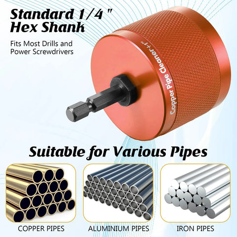 Copper Pipe Cleaner Drill Set With Pro Grade Durable Aluminum Housing, hex shank, suitable for various metal pipes