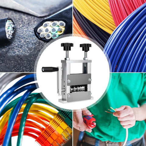 Heavy Duty Wire Stripper Machine Precision Power Tool Attach For Drill Operation Electrician Gear Durable Alloy Build with wires and tool.