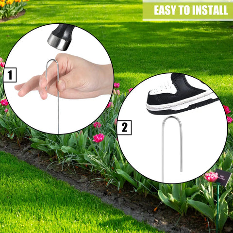 100 Count Half Inch Irrigation Drip Tubing Stakes 5 Inch J Shaped Landscape Staples installation in garden