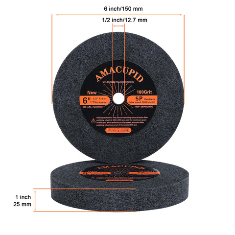 6 Inch Nylon Fiber Buffing Wheel 5P Hardness For Bench Grinder Polishing Copper Aluminum And Metal Like A Pro 180 Grit Half Inch Arbor 1 Inch Thick Brushed Finish