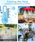 Outdoor Patio Misting System Kit For Cooling, 75 Feet With 28 Brass Nozzles And Three Quarter Inch Adapter in use on patio and trampoline
