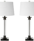 Two Pack 30 Inch Table Lamps In Black And Clear Glass With Metal Column Base And White Linen Drum Shade, Classic Iron Look, LED Bulbs Included, ETL Listed For Safe Living Room Or Bedroom Lighting