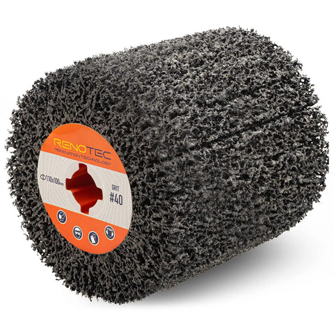 Black Cleaner Flap Wheel Strips Drum 110x100mm 4 Inch 40 Grit For Pickling Rust Removal Paints Enamels Oxidation Burnishing Polishing Machines Nonwoven Abrasive Drum Wheel, front view