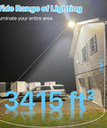 Top Notch 200W LED Parking Lot Light With Built In Photocell illuminating a wide area outside a building at night.