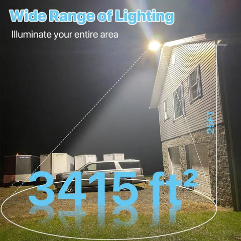 Top Notch 200W LED Parking Lot Light With Built In Photocell illuminating a wide area outside a building at night.