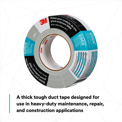 Extra Heavy Duty Duct Tape 6969, Silver, Industrial Strength, 1 Roll, 48 mm x 54.8 m, Cloth Backing, Tearable, Abrasion Resistant