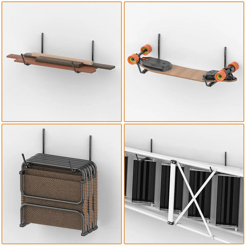 Top Shelf Badass Kayak Wall Mount Rack For Garage Storage securely hanging various sports gear on the wall.