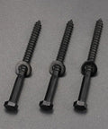 Heavy Duty Stainless Steel Lag Screws With Flat Washers 12 Pack One Quarter Inch By Four Inch Black Hex Head Wood Screws 304 Stainless 18 8 Corrosion Resistant With Black Oxide Coating For Decks Fences And Outdoor Projects, displayed on a grey background.