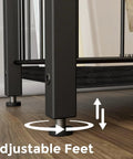 Slim End Table With Magazine Holder And Iron Storage Basket Quick Fix For Tight Squeeze And Tiny Pad Or Dorm Room Accent Furniture, adjustable feet detail