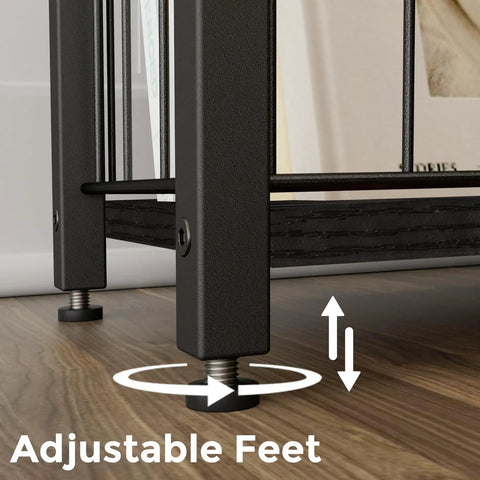 Slim End Table With Magazine Holder And Iron Storage Basket Quick Fix For Tight Squeeze And Tiny Pad Or Dorm Room Accent Furniture, adjustable feet detail
