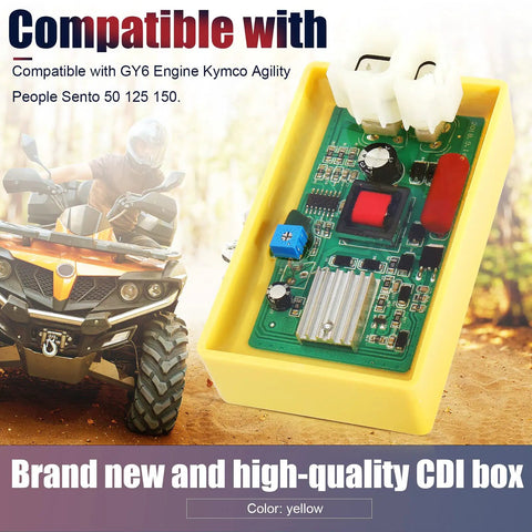 Adjustable High Performance DC CDI Box For GY6 Scooters And ATVs With 6 Pin Connector, yellow, compatible with Kymco Agility.