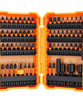 Open view of 63-Piece Impact Driver Bit Set with S2 Steel, color-coded Torx bits, magnetizer, magnetic bit holder, in case.