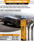 24 And 18 Inch Front Windshield Wiper Blades And 14 Inch Rear Wiper Replacement For Hyundai Santa Fe 2007 Through 2012 And Mazda CX5 2013 Through 2016 All Weather OEM Quality Pack Of 3 displayed with car