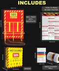 Yellow Heavy Duty SDS Wall Station Set with 3 inch ring binder, rack, sign, chain, safety posters, and MSDS labels for compliance