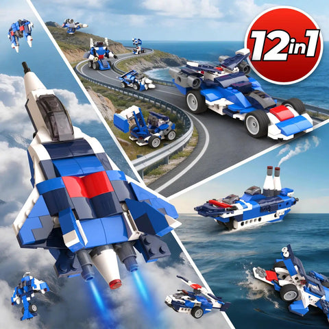12-In-1 STEM Building Blocks Kit Ages 4 To 8 139 Pieces Fighter Jet Model App Enabled Digital Guides And Paper Manual