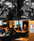 Straight Up Smoke Free Property Sign Featuring Bold No Smoking Symbol, 14 X 10 Inch, displayed in indoor cafe setting.
