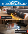 Cordless Handheld Vacuum With 3-Foot Telescoping Wand 2-In-1 Blower And Go-To Portable Car Vacuum Cleaner with USB-C charging on table