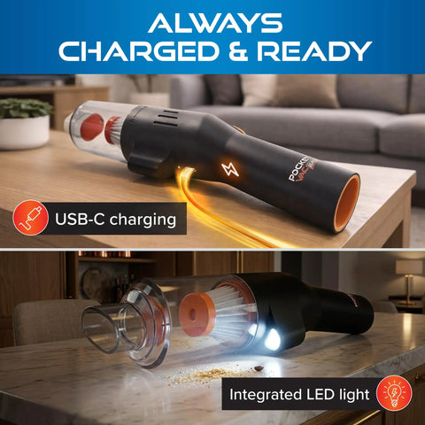 Cordless Handheld Vacuum With 3-Foot Telescoping Wand 2-In-1 Blower And Go-To Portable Car Vacuum Cleaner with USB-C charging on table