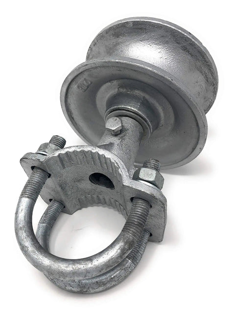 Beefy Heavy Duty Chain Link Gate Rollers Malleable Cantilever For 2 7/8 In Posts And 2 3/8 In Gate Frames, close-up view