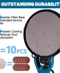 9 Inch Mesh Sanding Discs With Hook And Loop For Drywall Sander, showing polyester fiber and antistatic coating features.