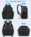Front, side, back, and bottom view of Heavy Duty Mesh Backpack See Through Beach Pool Bag For Travel And Day Trips Rugged Tough As Nails 600D Base With Reinforced Seams Sand Resistant Clear See Through Design For Easy Access And Everyday Use