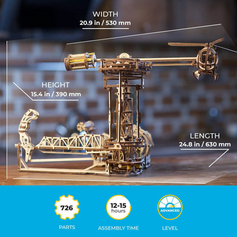 3D Aviator Mechanical Puzzle Kit For Adults Wooden Brain Teaser Build Set Hands-On DIY Woodcraft Aircraft Model Self Propelled Mechanism Realistic Flying Engine Puzzle Toy, 630 mm wooden helicopter model