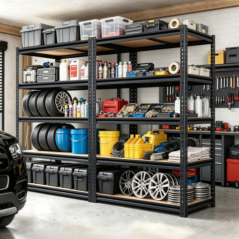 Heavy Duty Garage Shelving Unit 72 By 36 Inches Featuring Matte Black Steel Frame And Thick Mdf Shelves For Tool Organization Basement Storage Or Workshop Use A Total Storage Beast That Takes Any Load Like No Sweat