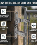 Heavy Duty Gate Hinges Two Pack For Chain Link And Wood Fences Stainless Steel 304 Five Eighth Inch Pin Wall Mounted Fence