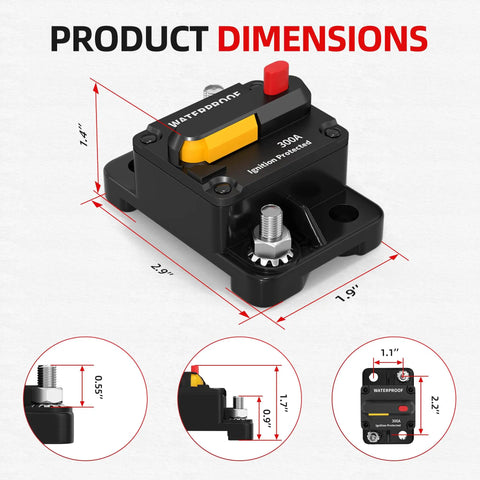 Beefy 300 Amp DC Circuit Breaker With Manual Reset Waterproof 12V 48V Battery Disconnect Switch For Winches Inverters Trucks And Boats Rugged Marine Grade Protection For Massive Power Draw