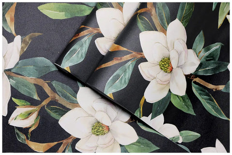 Vintage Floral Peel And Stick Wallpaper Black White And Green Removable Repositionable Textured Matte Finish Washable