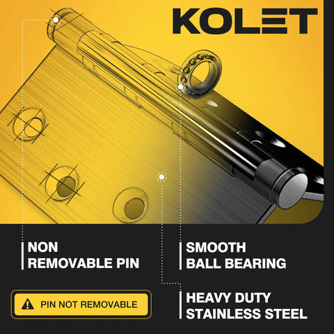 KOLET ball bearing door hinges, 4x4 inches, heavy-duty stainless steel, non-removable pin, matte black, 3-pack.