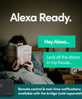 Person reading with Alexa voice command prompt and WiFi bridge for Go Smart Lock With Fingerprint And Digital Keys, Remote PIN Codes.