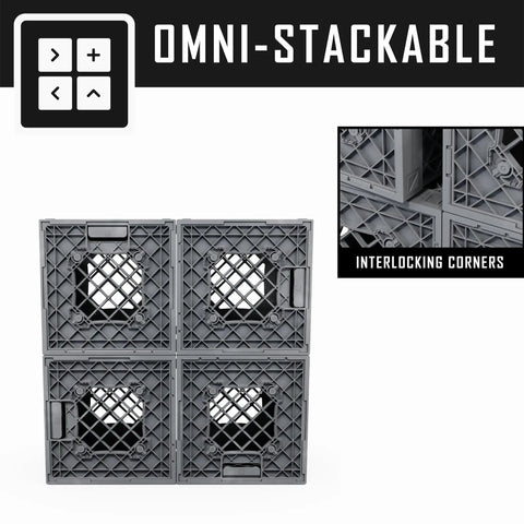 UC01 Modular Collapsible Crates 3 Pack in Gray, Stackable Storage Cubes for Garage, Closet, Office and DIY Projects, Omni Stackable Design