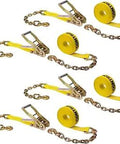 Beefy Heavy Duty Chain Ratchet Straps 2 Inch By 30 Foot 4 Pack With 10000 Lbs Break Strength and 3333 Lbs Working Load, chain ends visible
