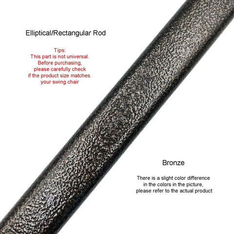 Close-up of a bronze garden swing replacement bar with a textured finish, 33.5 inch long rectangular metal rod for hanging swing seat.