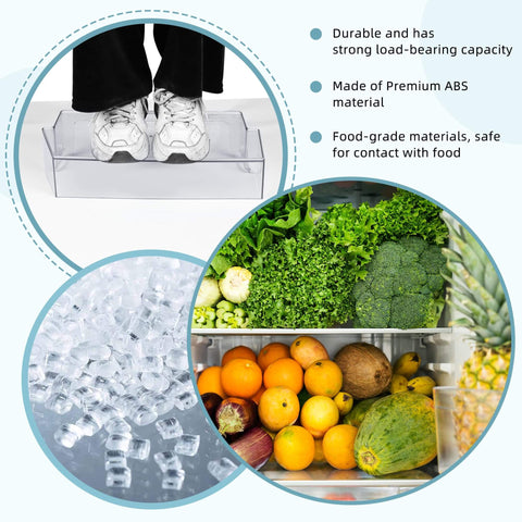 Right Refrigerator Door Shelf Bin Replacement For WRS311SDH WRS325SDH-BY Models showing load capacity, food-grade materials, and storage use