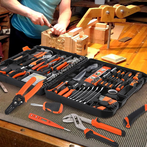 236 Piece Tool Set With Plastic Storage Case For Auto Repair And Home DIY Wrenches Sockets Screwdrivers Pliers And More