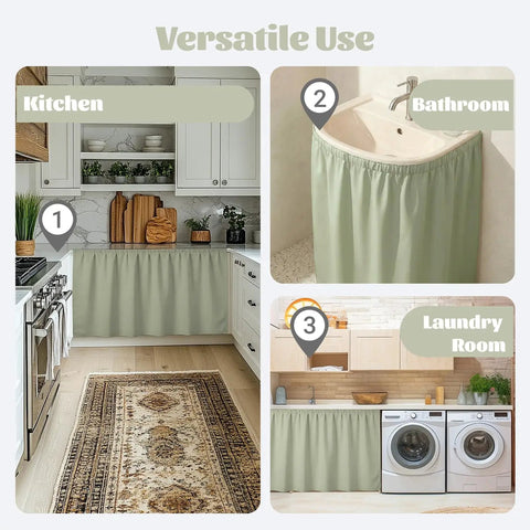 Decorative Bathroom Sink Skirt Sage Green Self Adhesive Waterproof Fabric Cabinet Apron No Sweat Setup To Easily Hide Scuffed Pipes And Totally Transform Your Pedestal Vanity With Chic Casual Vibes