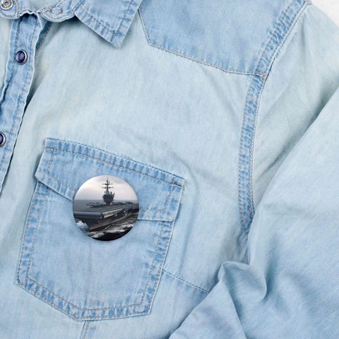12 Pack 2.4 Inch Round Button Pins Set Made From Durable Tinplate Metal With Custom Photo Prints on denim shirt pocket