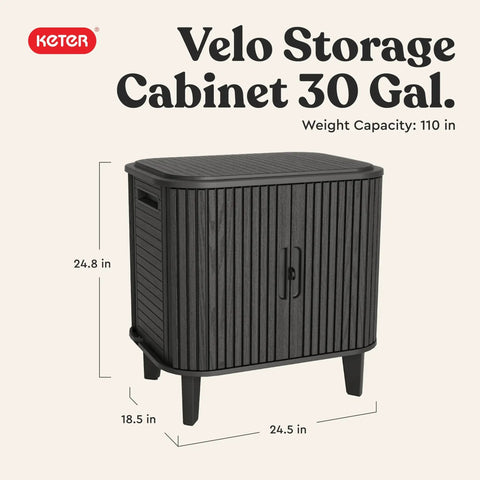 Velo 30 Gallon Outdoor Storage Cabinet With Weather Resistant Resin Construction Beefed Up Steel Reinforcement Lockable Wood Look Finish Graphite Durable Deck Box For Patio Cushions Tools