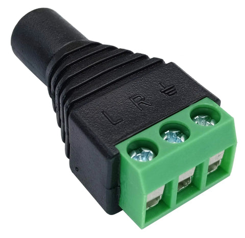 Three Point Five Mm Female To Three Pin Screw Terminal Stereo Audio Balun Adapter Five Pack Solderless Double Track Y Splitter For Headphones And Microphones No Sweat Setup Black close-up view showing connector and terminal screws.