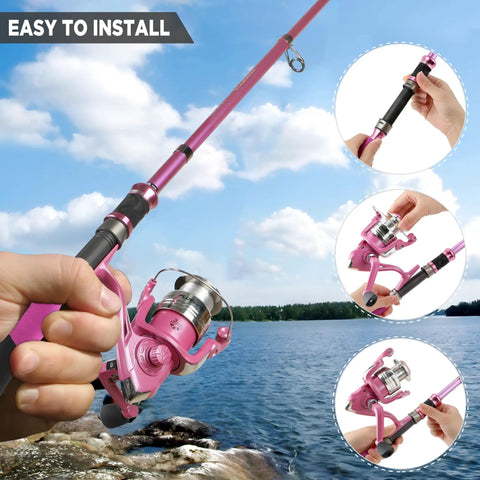 Telescopic Fishing Rod And Reel Combo For Ladies Pink Spinning Pole Set For Beginners Women Includes Line And Essential Accessories For Easy Portable Fishing Great Starter Kit That Fits In A Backpack by a lake