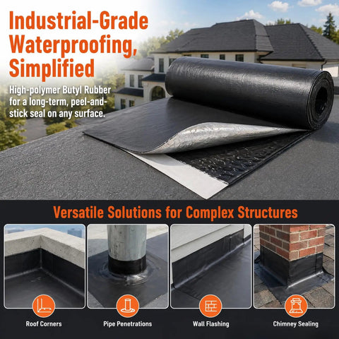 Real Deal Self Adhesive EPDM Rubber Roofing Membrane For Flat Roofs 53 Mil Thick 39 In Wide By 16 Ft Long laid on flat surface.